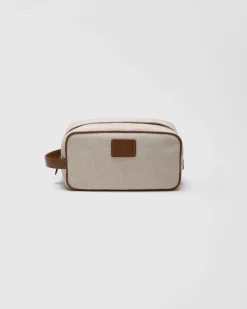 Devon - Linen Blend and Leather Pouch