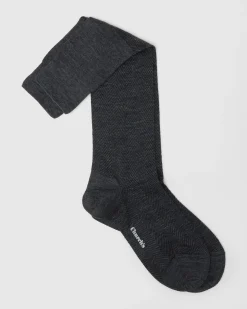 Long socks with herringbone pattern - Herringbone Wool Long Socks