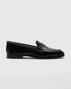 Onyx Met. - Polished Fumé Leather Loafer with Studs