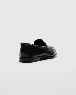 Onyx Met. - Polished Fumé Leather Loafer with Studs