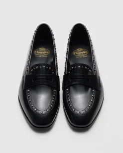 Onyx Met. - Polished Fumé Leather Loafer with Studs