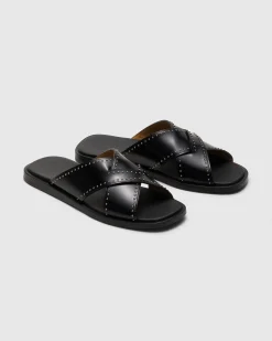 Oriyah Met - Leather Crisscross Sandal with Studs