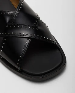 Oriyah Met - Leather Crisscross Sandal with Studs