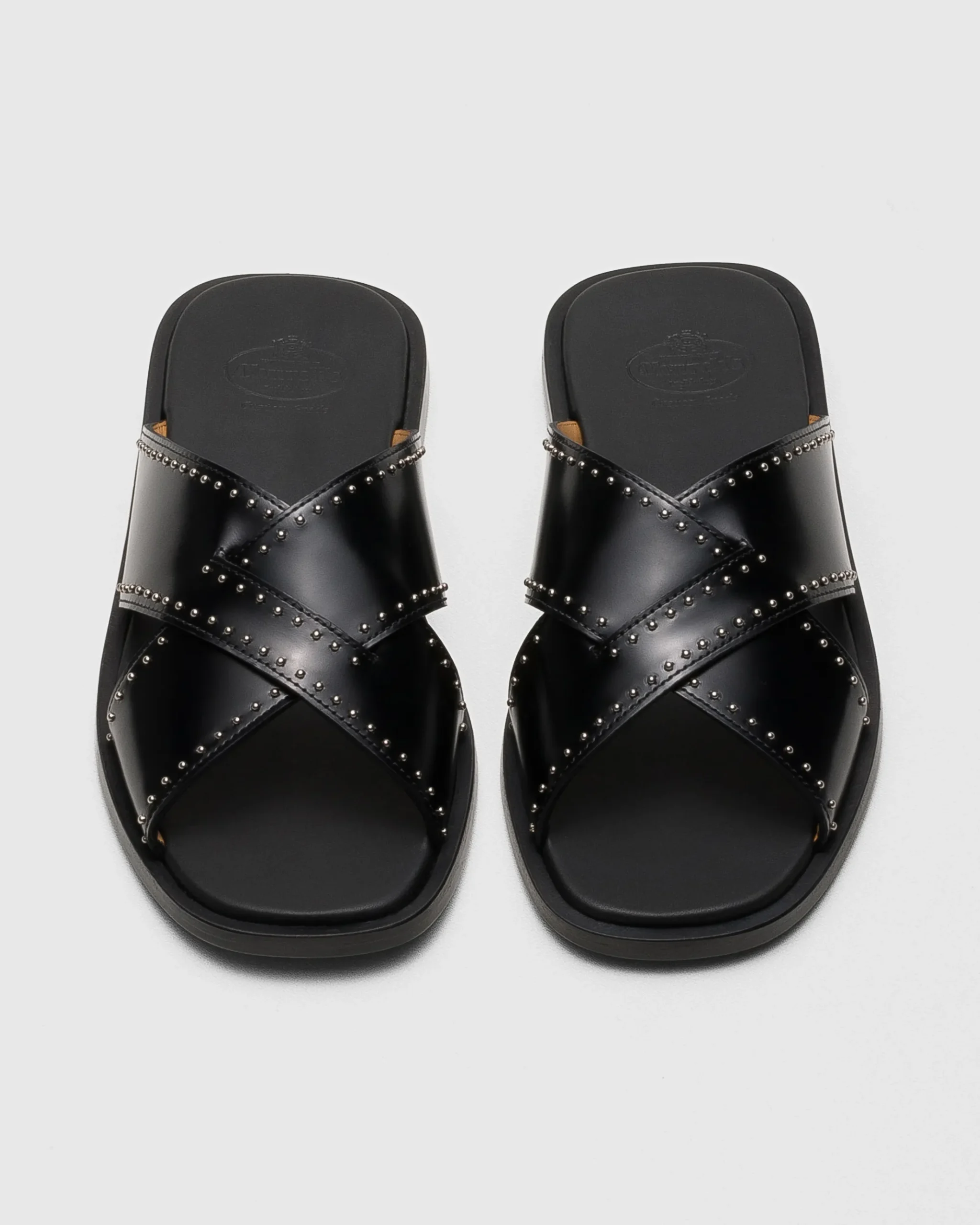 Oriyah Met - Leather Crisscross Sandal with Studs