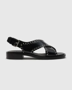 Remi - Polished Fumé Leather Sandal with Studs