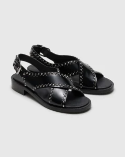 Remi - Polished Fumé Leather Sandal with Studs