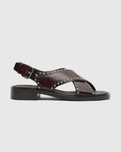 Remi - Polished Fumé Leather Sandal with Studs