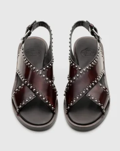 Remi - Polished Fumé Leather Sandal with Studs