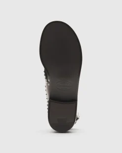 Remi - Polished Fumé Leather Sandal with Studs