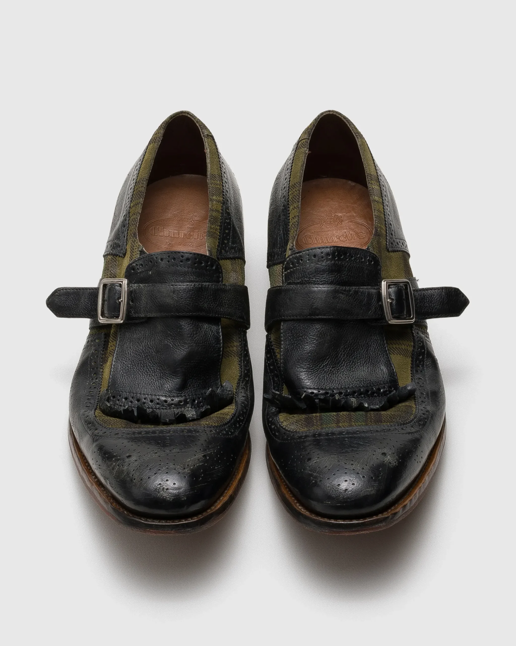 Shanghai - Antiqued Leather and Wool Monk Strap