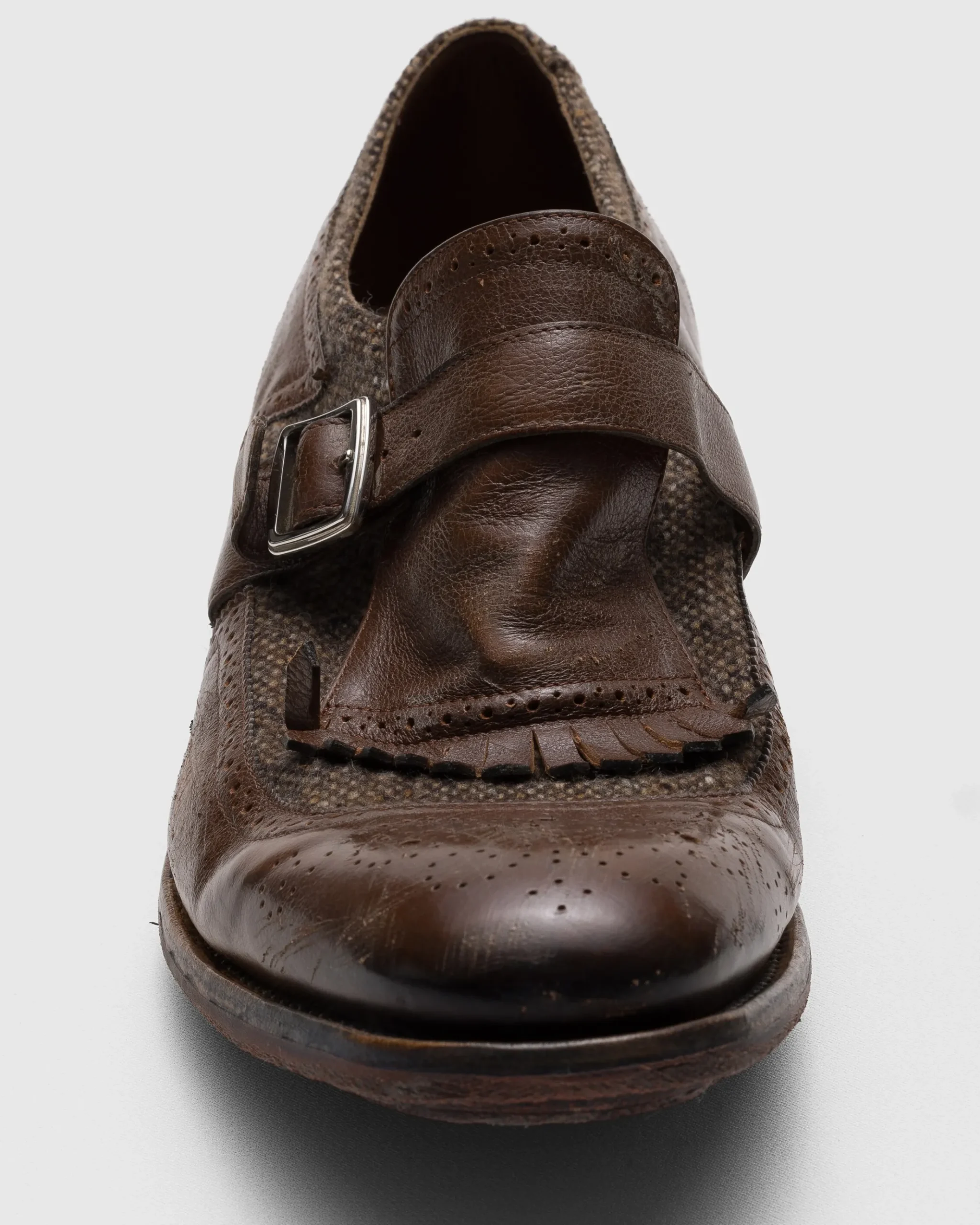 Shanghai - Antiqued Leather and Wool Monk Strap