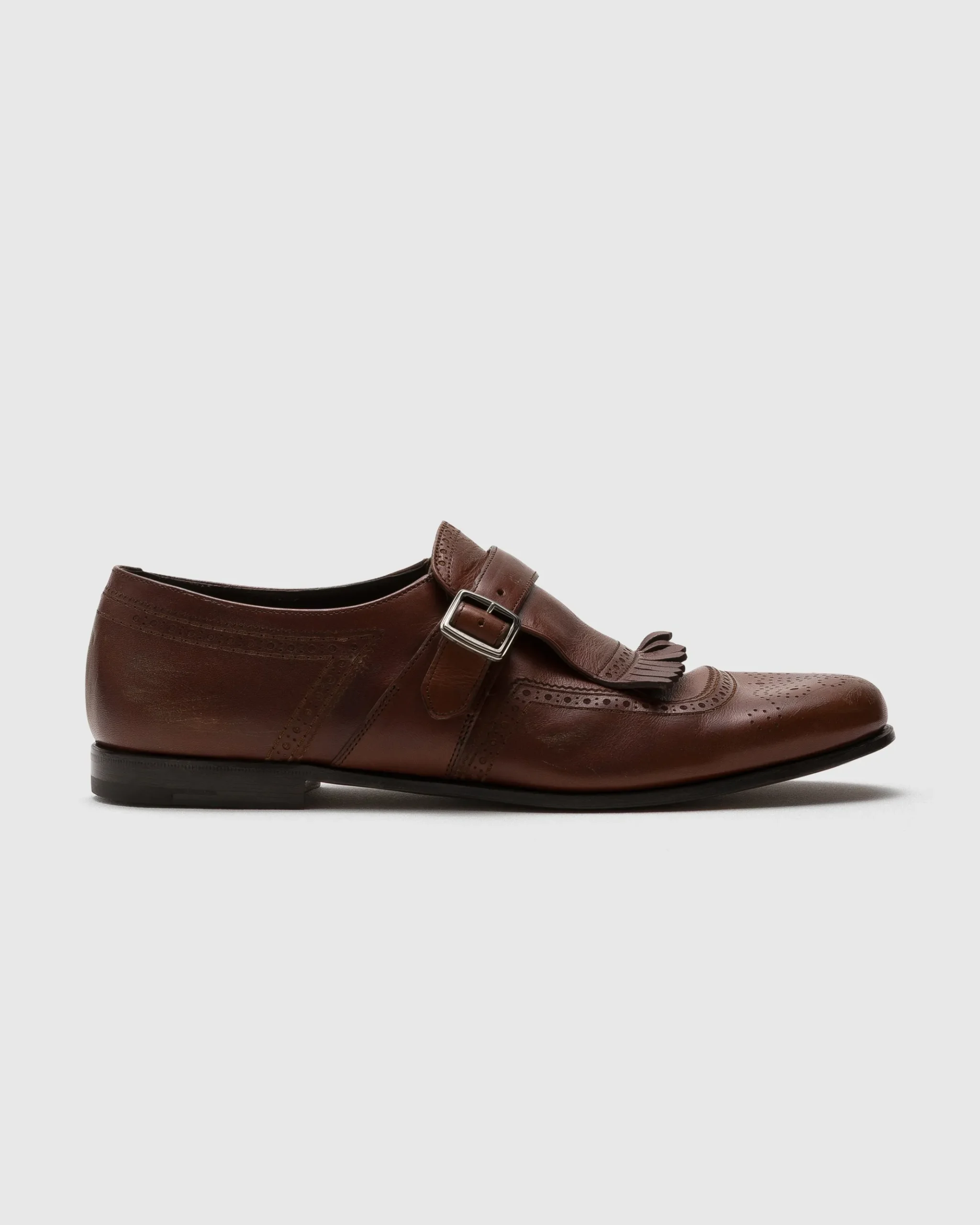 Shanghai Laser - Antiqued Calfskin Monk Strap