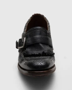 Shanghai W - Antiqued Leather and Wool Monk Strap