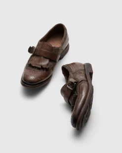 Shanghai W - Antiqued Leather and Wool Monk Strap