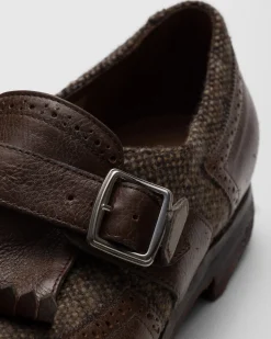 Shanghai W - Antiqued Leather and Wool Monk Strap