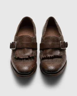 Shanghai W - Antiqued Leather and Wool Monk Strap