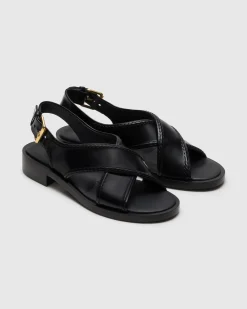 Sondra - Polished Fumé Leather Criss Cross Sandal