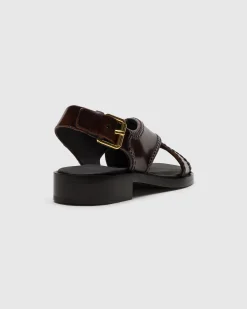 Sondra - Polished Fumé Leather Criss Cross Sandal