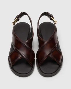 Sondra - Polished Fumé Leather Criss Cross Sandal